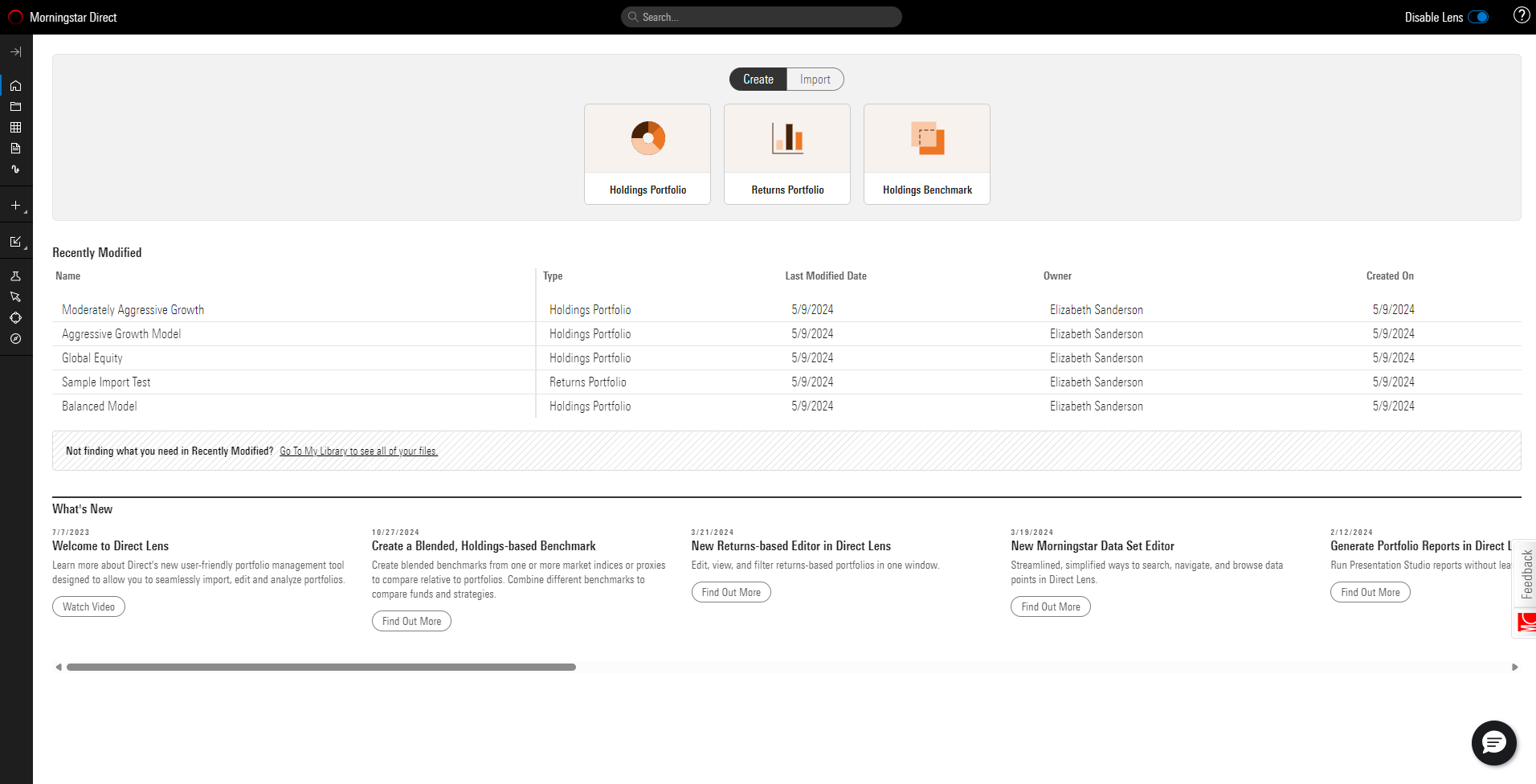 screenshot of Morningstar Direct